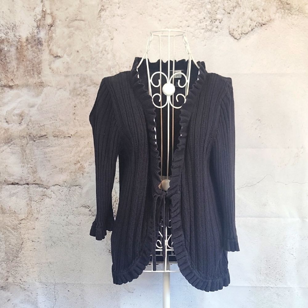 Studio 1940 Black Open Front Cardigan Womens Size L ( Runs Small )